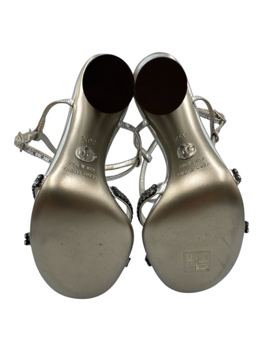 Dolce & Gabbana Shoe Size 36.5 Silver Leather Rhinestone Ankle Strap Sandals Silver / 36.5