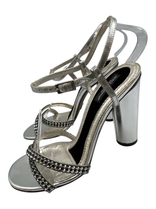 Dolce & Gabbana Shoe Size 36.5 Silver Leather Rhinestone Ankle Strap Sandals Silver / 36.5