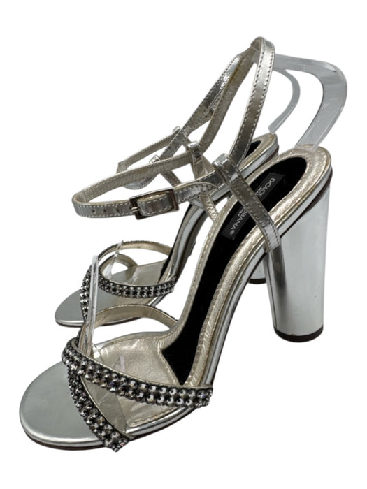 Dolce & Gabbana Shoe Size 36.5 Silver Leather Rhinestone Ankle Strap Sandals Silver / 36.5