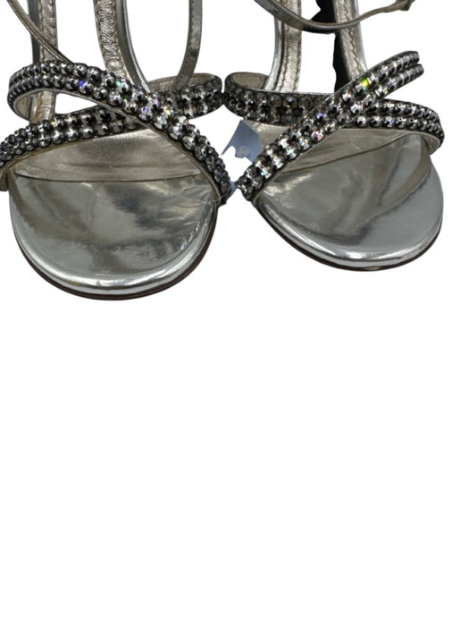 Dolce & Gabbana Shoe Size 36.5 Silver Leather Rhinestone Ankle Strap Sandals Silver / 36.5