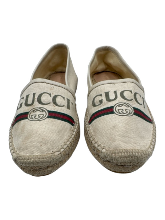 Gucci Shoe Size 36.5 Cream, Red, Green Canvas Upper Leather trim Logo Flats Cream, Red, Green / 36.5