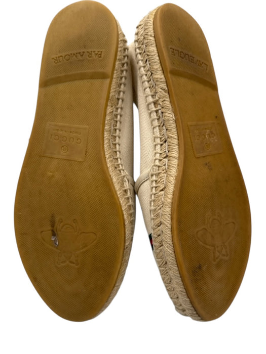 Gucci Shoe Size 36.5 Cream, Red, Green Canvas Upper Leather trim Logo Flats Cream, Red, Green / 36.5