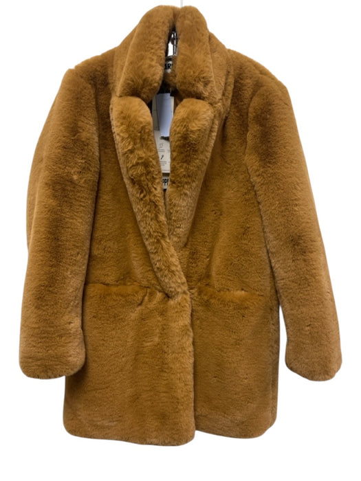 APPARIS Size S Caramel Brown Faux Fur polyester satin Plush Pockets Coat Caramel Brown / S