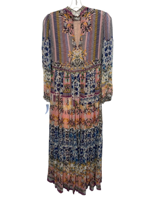 Bhanuni by Jyoti Size 0 blue, pink, multi Viscose Blend Beaded high neck Dress blue, pink, multi / 0