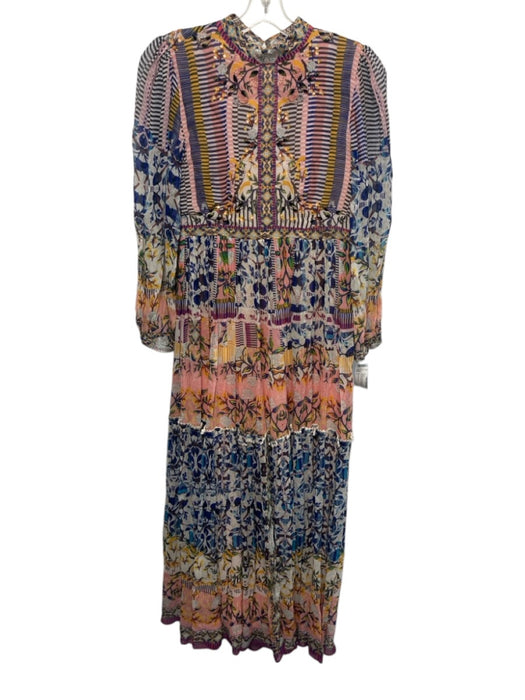 Bhanuni by Jyoti Size 0 blue, pink, multi Viscose Blend Beaded high neck Dress blue, pink, multi / 0