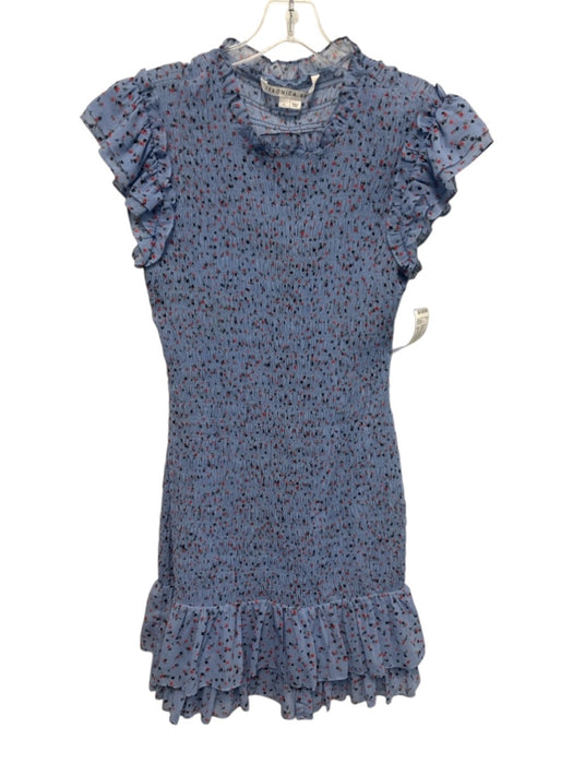 Veronica Beard Size 0 Blue, Red, Black Polyester Shirred Floral Mini Dress Blue, Red, Black / 0