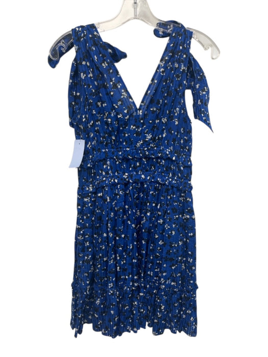 Ulla Johnson Size 2 Blue, Black, White Silk Blend Tie Straps V Neck Mini Dress Blue, Black, White / 2
