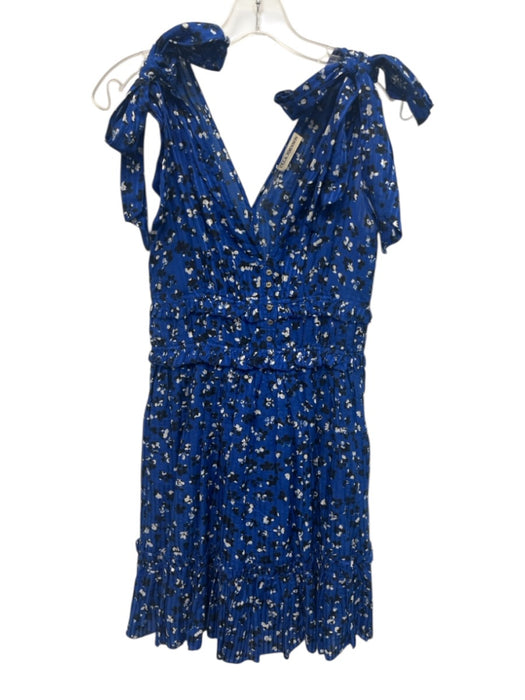 Ulla Johnson Size 2 Blue, Black, White Silk Blend Tie Straps V Neck Mini Dress Blue, Black, White / 2