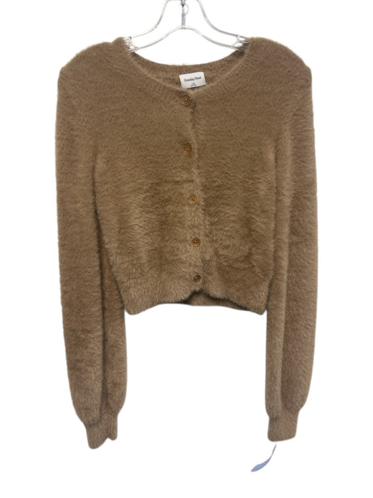 Sunday best Size 2XS Tan Brown Nylon Fuzzy Round Neck Cardigan Tan Brown / 2XS