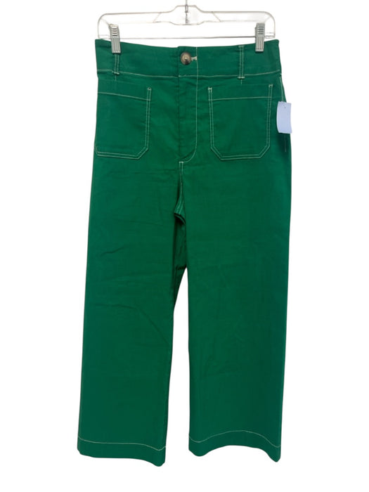 Maeve Size 28 Green Viscose Blend Contrast Stitch High Rise Crop Wide Leg Pants Green / 28