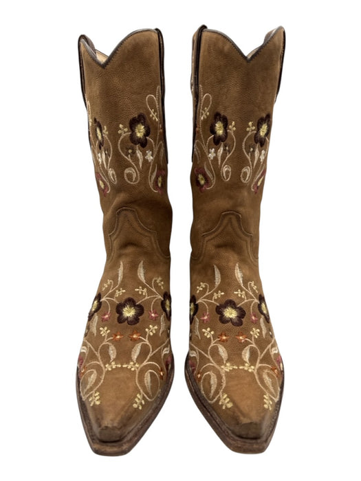 Ann Mashburn Shoe Size 39 Brown, cream, pink Leather Embroidered Floral Boots Brown, cream, pink / 39