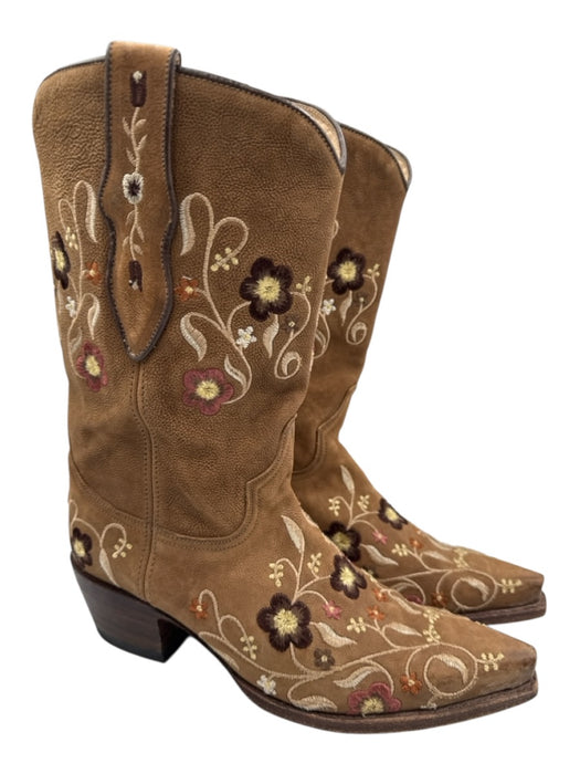 Ann Mashburn Shoe Size 39 Brown, cream, pink Leather Embroidered Floral Boots Brown, cream, pink / 39