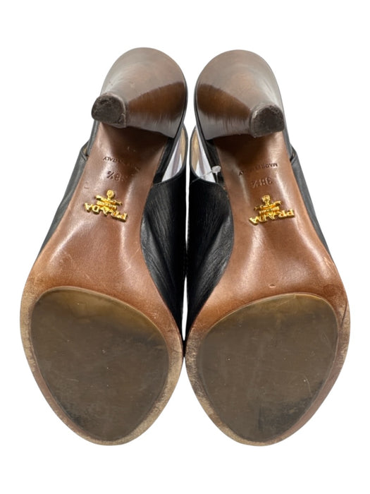 Prada Shoe Size 38.5 Black & Brown Leather Upper Peep Toe Slingback Pumps Black & Brown / 38.5