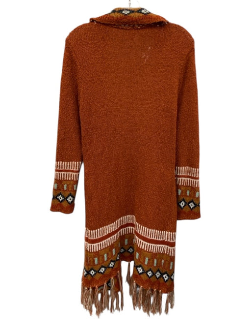 C + D + M Size M rust orange & blue Acrylic Blend Southwestern Fringe Cardigan rust orange & blue / M
