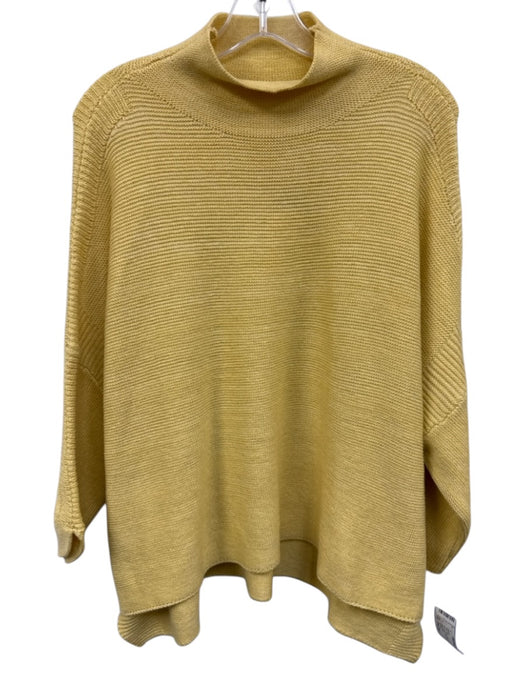 Kerisma Size One Size Yellow Wool Blend Ribbed Knit Mock Neck Side Slit Sweater Yellow / One Size