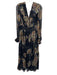 Anthropologie Size L navy blue, gold, multi Viscose Blend Ruffle Abstract Dress navy blue, gold, multi / L