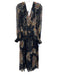 Anthropologie Size L navy blue, gold, multi Viscose Blend Ruffle Abstract Dress navy blue, gold, multi / L