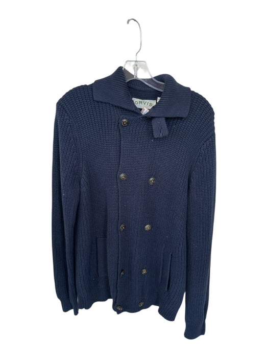 Orvis Size M Navy Ribbed Knit Button Up Collar Sweater Navy / M