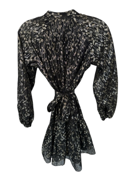 Antonio Melani Size 0 Gold & Black Polyester Blend Long Sleeve Sheer Belt Dress Gold & Black / 0