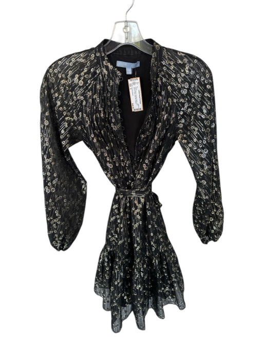 Antonio Melani Size 0 Gold & Black Polyester Blend Long Sleeve Sheer Belt Dress Gold & Black / 0