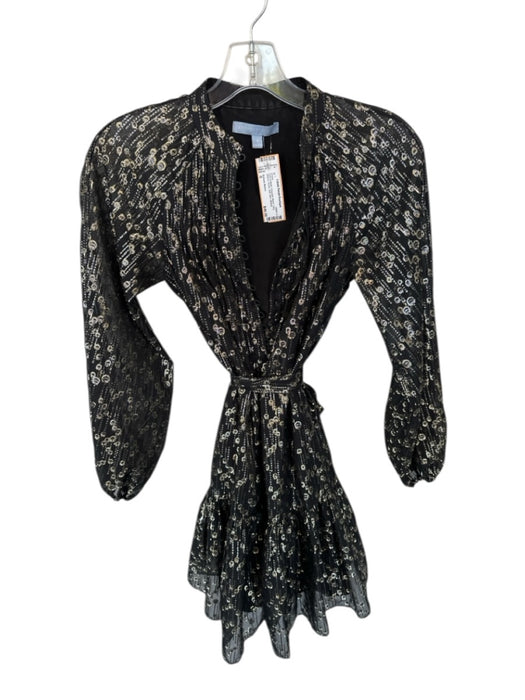 Antonio Melani Size 0 Gold & Black Polyester Blend Long Sleeve Sheer Belt Dress Gold & Black / 0