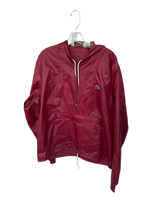 Lacoste Size M Burgundy Nylon Zip Up Hoodie Drawstring Jacket Burgundy / M