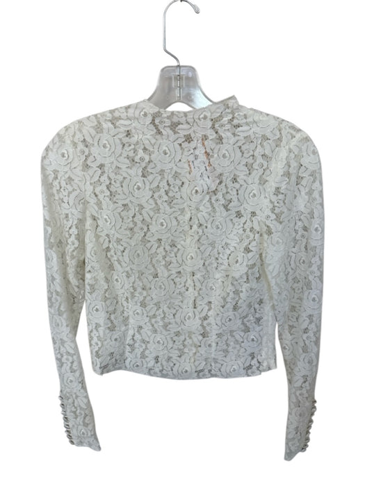 For Love & Lemons Size S White Nylon Lace Flowers Long Sleeve Back Button Top White / S