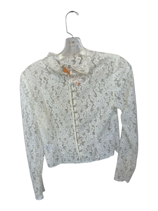 For Love & Lemons Size S White Nylon Lace Flowers Long Sleeve Back Button Top White / S