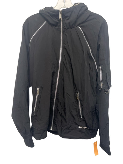 Karl Lagerfeld Size L Black Synthetic Solid Zip UP Men's Jacket Black / L