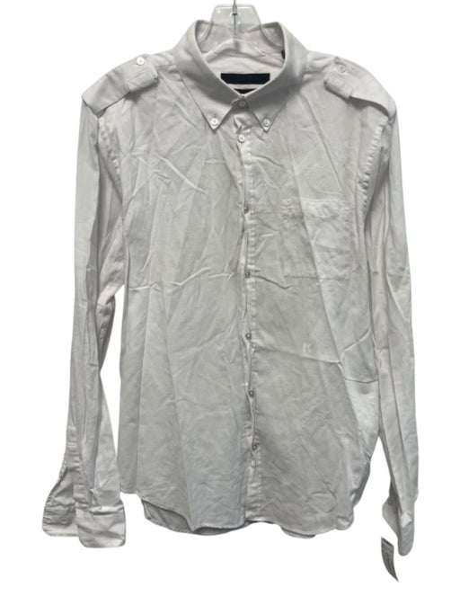 Karl Lagerfeld Size 17 White Cotton Blend Solid Button Up Long Sleeve Shirt White / 17
