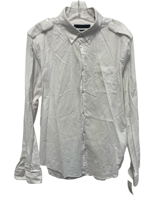 Karl Lagerfeld Size 17 White Cotton Blend Solid Button Up Long Sleeve Shirt White / 17