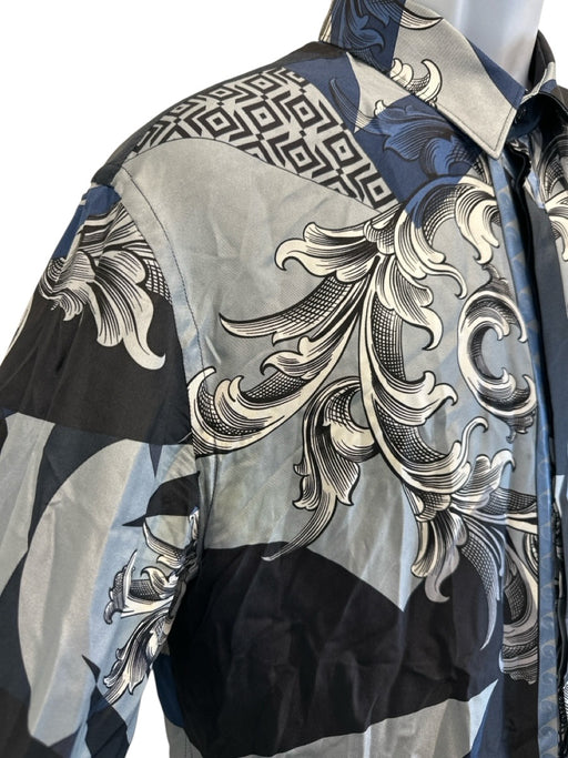 Versace Collection Size 42 Gray & Blue Silk Abstract Button Up Long Sleeve Shirt Gray & Blue / 42