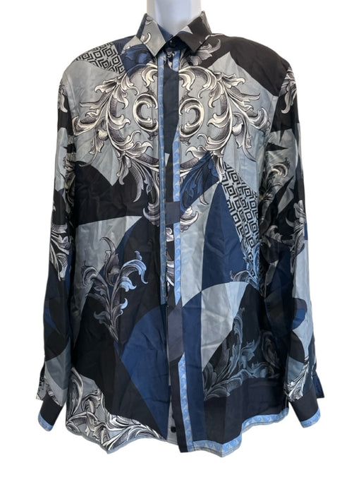 Versace Collection Size 42 Gray & Blue Silk Abstract Button Up Long Sleeve Shirt Gray & Blue / 42
