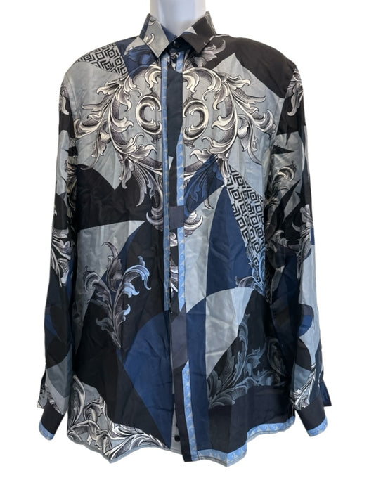 Versace Collection Size 42 Gray & Blue Silk Abstract Button Up Long Sleeve Shirt Gray & Blue / 42