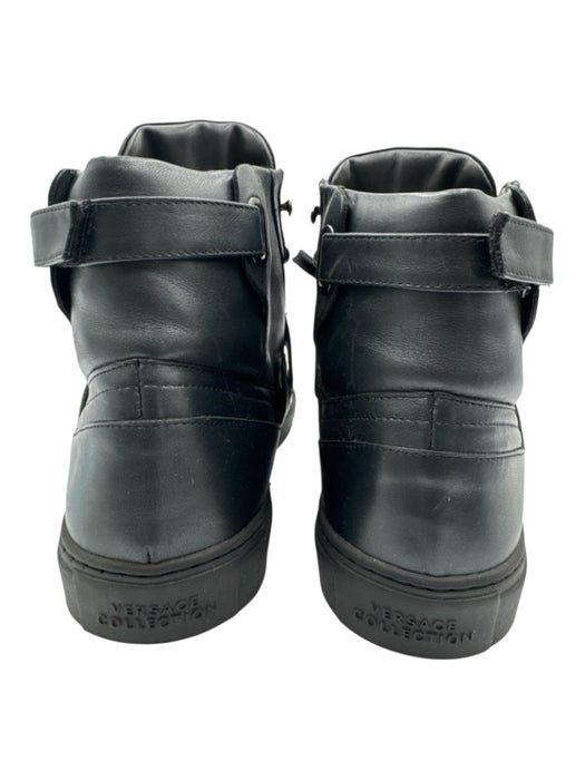 Versace Collection Shoe Size 44 Black Leather Solid Sneaker High Top Men's Shoes Black / 44