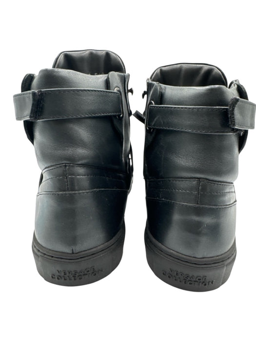 Versace Collection Shoe Size 44 Black Leather Solid Sneaker High Top Men's Shoes Black / 44