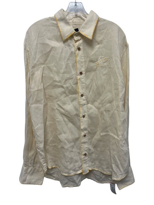 Diesel Size XL Off White Linen Solid Button Up Spread Collar Long Sleeve Shirt Off White / XL