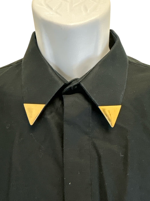Givenchy Size 42 Black Cotton Solid Button Up Collar Detail Long Sleeve Shirt Black / 42