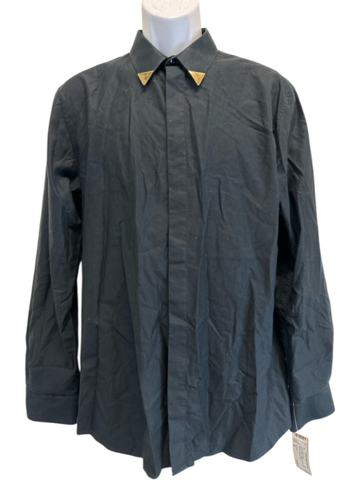Givenchy Size 42 Black Cotton Solid Button Up Collar Detail Long Sleeve Shirt Black / 42