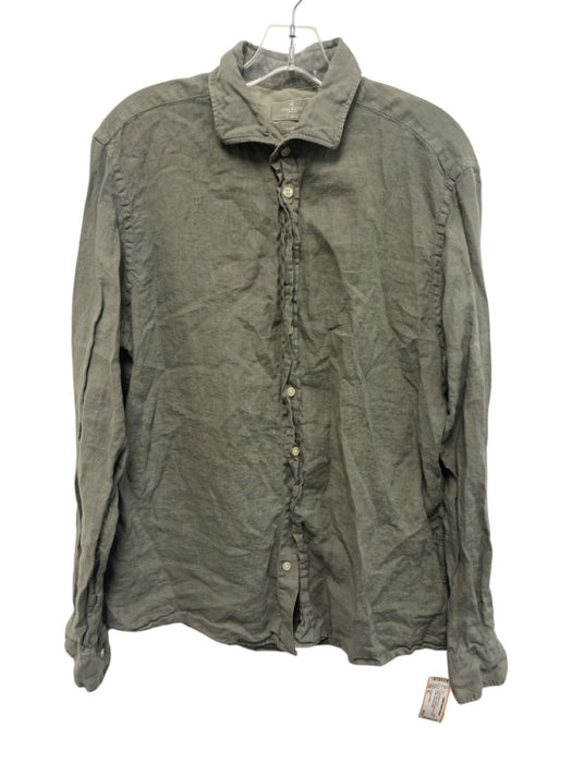 Hacket London Size XL Gray Linen Solid Button Up Spread Collar Long Sleeve Shirt Gray / XL