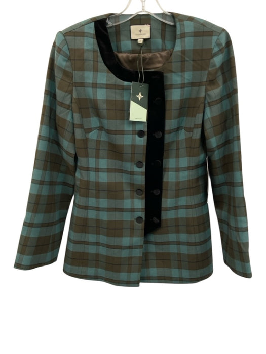 Tuckernuck Size Small Teal, Brown, Multi Polyester Blend Velvet Plaid Jacket Teal, Brown, Multi / Small