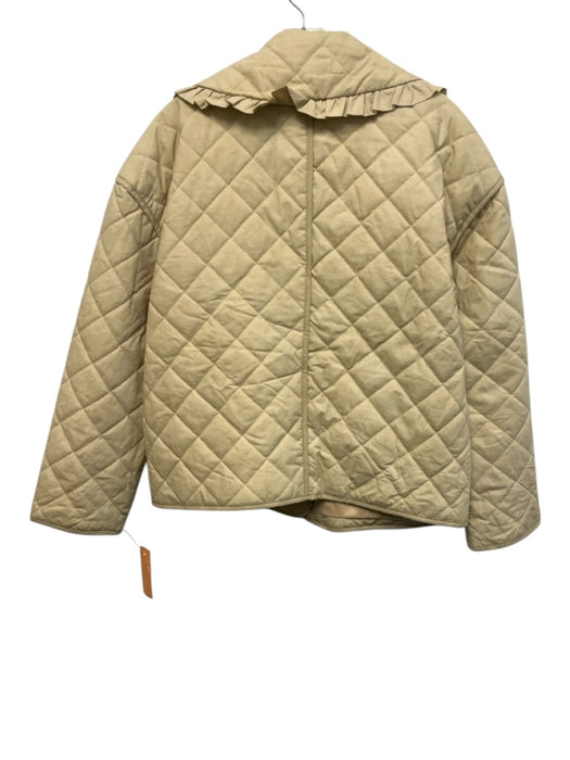Avec Les Filles Size S Beige Cotton Quilted Oversized Collar Button Front Jacket Beige / S