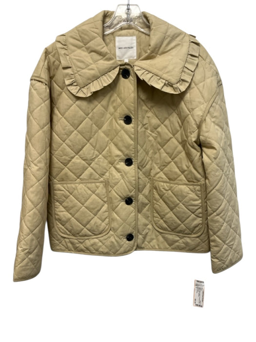 Avec Les Filles Size S Beige Cotton Quilted Oversized Collar Button Front Jacket Beige / S