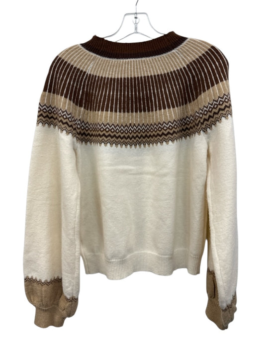Hyacinth House Size S Cream & Brown Acrylic Blend Ribbed Trim Fair Isle Sweater Cream & Brown / S