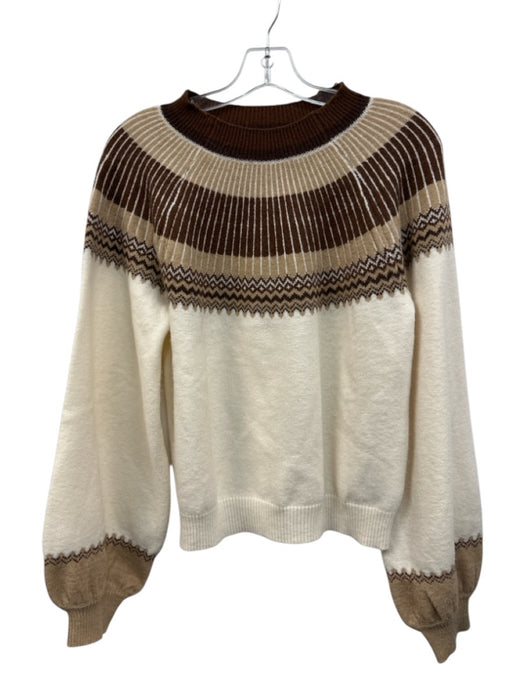 Hyacinth House Size S Cream & Brown Acrylic Blend Ribbed Trim Fair Isle Sweater Cream & Brown / S