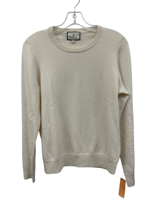 Tuckernuck Size M Cream Cashmere Ribbed Trim Round Neck Sweater Cream / M