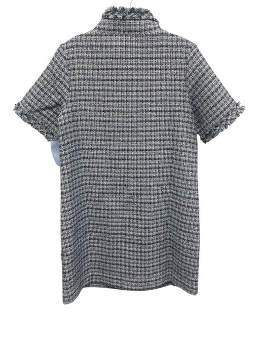Pomander Place Size Small Blue, White, Black Polyester Short Sleeve Tweed Dress Blue, White, Black / Small