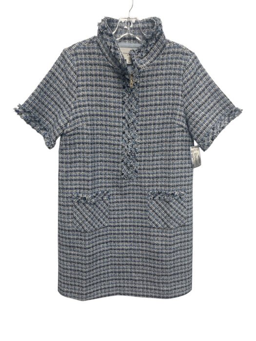 Pomander Place Size Small Blue, White, Black Polyester Short Sleeve Tweed Dress Blue, White, Black / Small