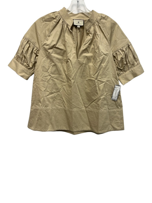 Tuckernuck Size XS Beige Cotton Short Sleeve V Neck Gathered Top Beige / XS