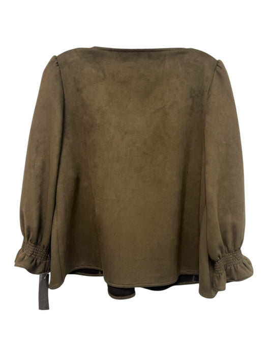 Tuckernuck Size Small Dark Green Polyester Blend 3/4 Sleeve Ruffle Shirred Top Dark Green / Small